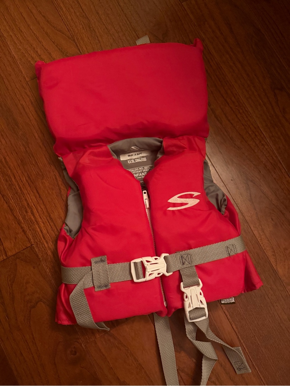 Red infant life jacket